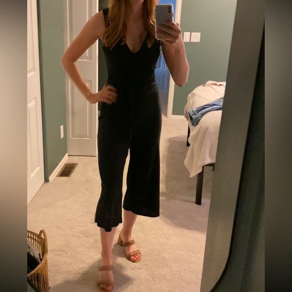 Black V-Neck Jumpsuit (cropped flare leg) - Picture 5 of 5